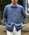 SHIPS: JAPAN FABRIC ラミー スクエアカット リラックス ワイドカラー シャツ ネイビー