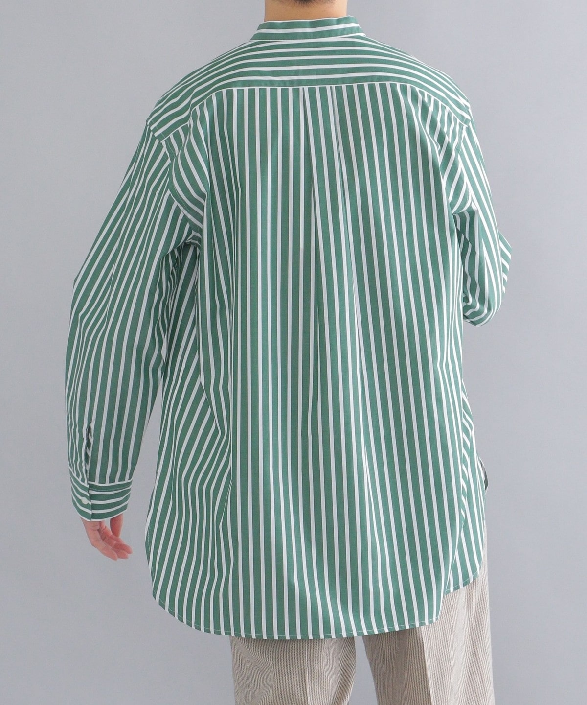 SHIPS別注】Cristaseya: cotton green striped mao shirt: シャツ 