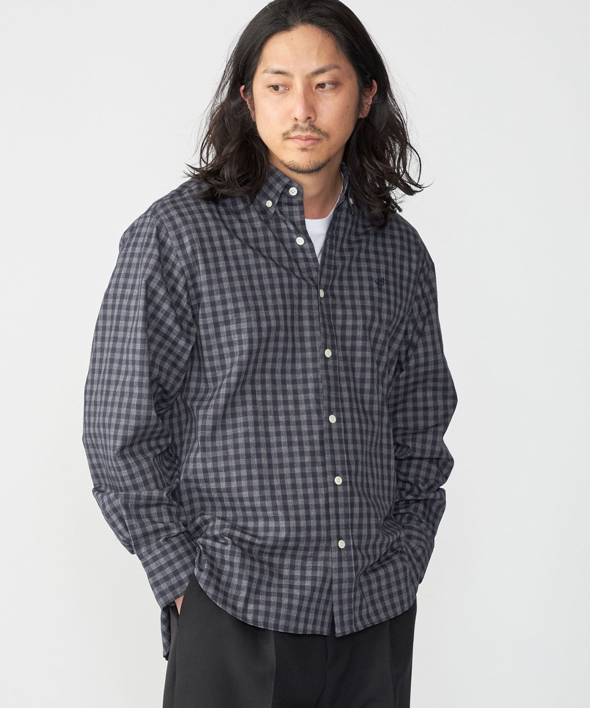 SHIPS: MADE IN JAPAN ワンポイント ロゴ ギンガムチェック ボタン 