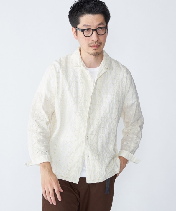 SHIPS: エンブロイダリー オープンカラー ロングスリーブ シャツ