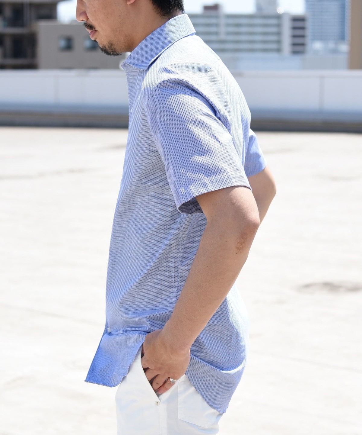 SHIPS: MONTI社製生地 カラミ イタリアン ワイドカラー 半袖シャツ 
