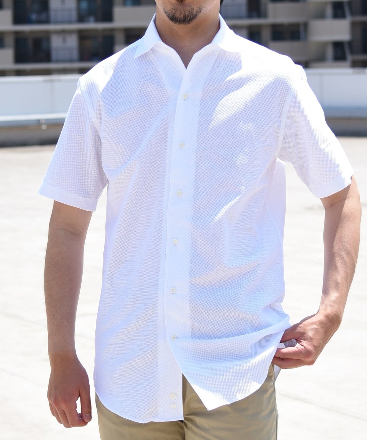 SHIPS: MONTI社製生地 カラミ イタリアン ワイドカラー 半袖シャツ