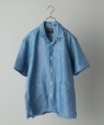 Gitman Vintage: リネンシャンブレー ショートスリーブ キャンプカラーシャツ ライトブルー