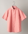 SHIPS:リネン コットン セミワイドカラー 半袖シャツ ピンク