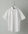 SHIPS:リネン コットン セミワイド ストライプ 半袖シャツ ホワイト