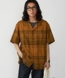 BENCH MARKING SHIRT: ヴィンテージライク チェック オープンカラーシャツ キャメル