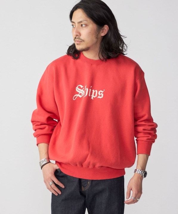 SHIPS: OLD ENGLISH SHIPS ロゴ プリント クルーネック スウェット 