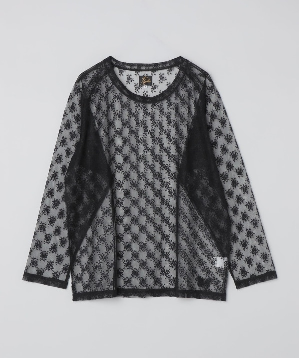NEEDLES: L/S U-NECK TEE FLORAL RASCHEL LACE