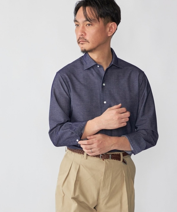 SHIPS: ジャージー デニム ライク ワンピースカラー シャツ｜ SHIPS