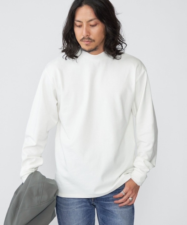 SHIPS: コットン ポンチ モックネック ロングスリーブ Tシャツ (ロンT