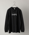*SHIPS: 刺繍 SHIPS ロゴ ユニセックス ロングスリーブ Tシャツ (ロンT) ブラック