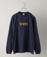 *SHIPS: 刺繍 SHIPS ロゴ ユニセックス ロングスリーブ Tシャツ (ロンT) ネイビー