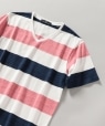 SHIPS: japan quality ワイドボーダー/パネル Vネック Tシャツ ピンク