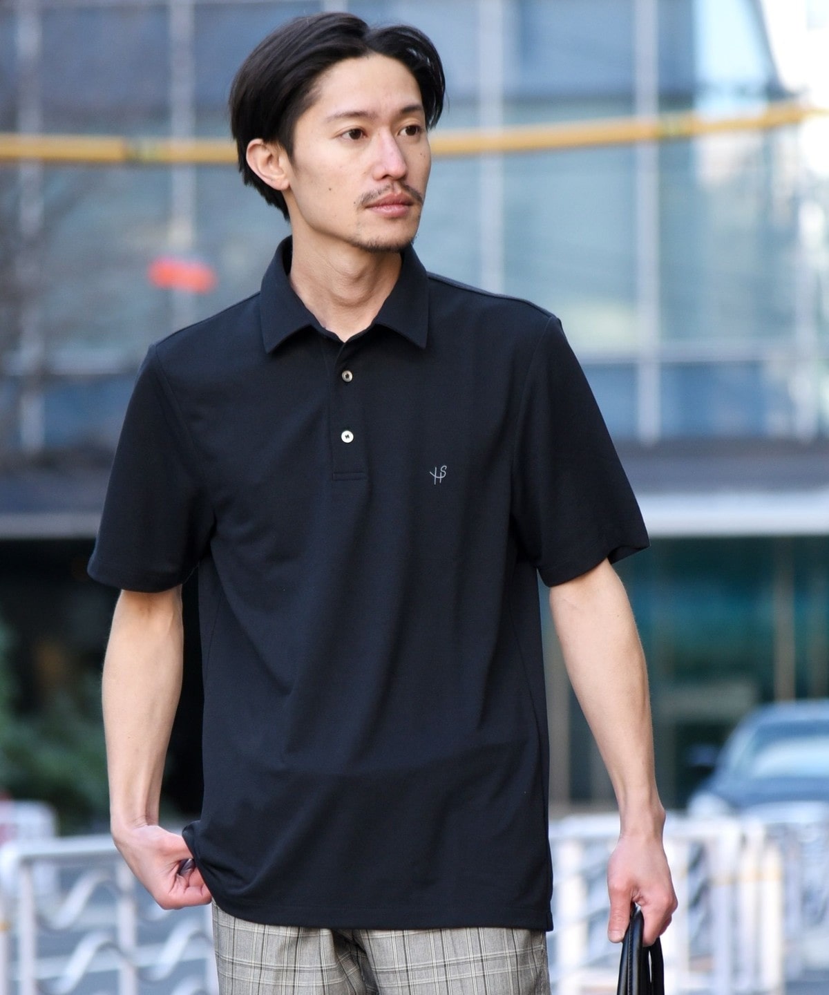 【WEB限定】SHIPS: 吸水速乾・UVケア Drymix（R) ワンポイント ロゴ レギュラーカラー ポロシャツ ブラック