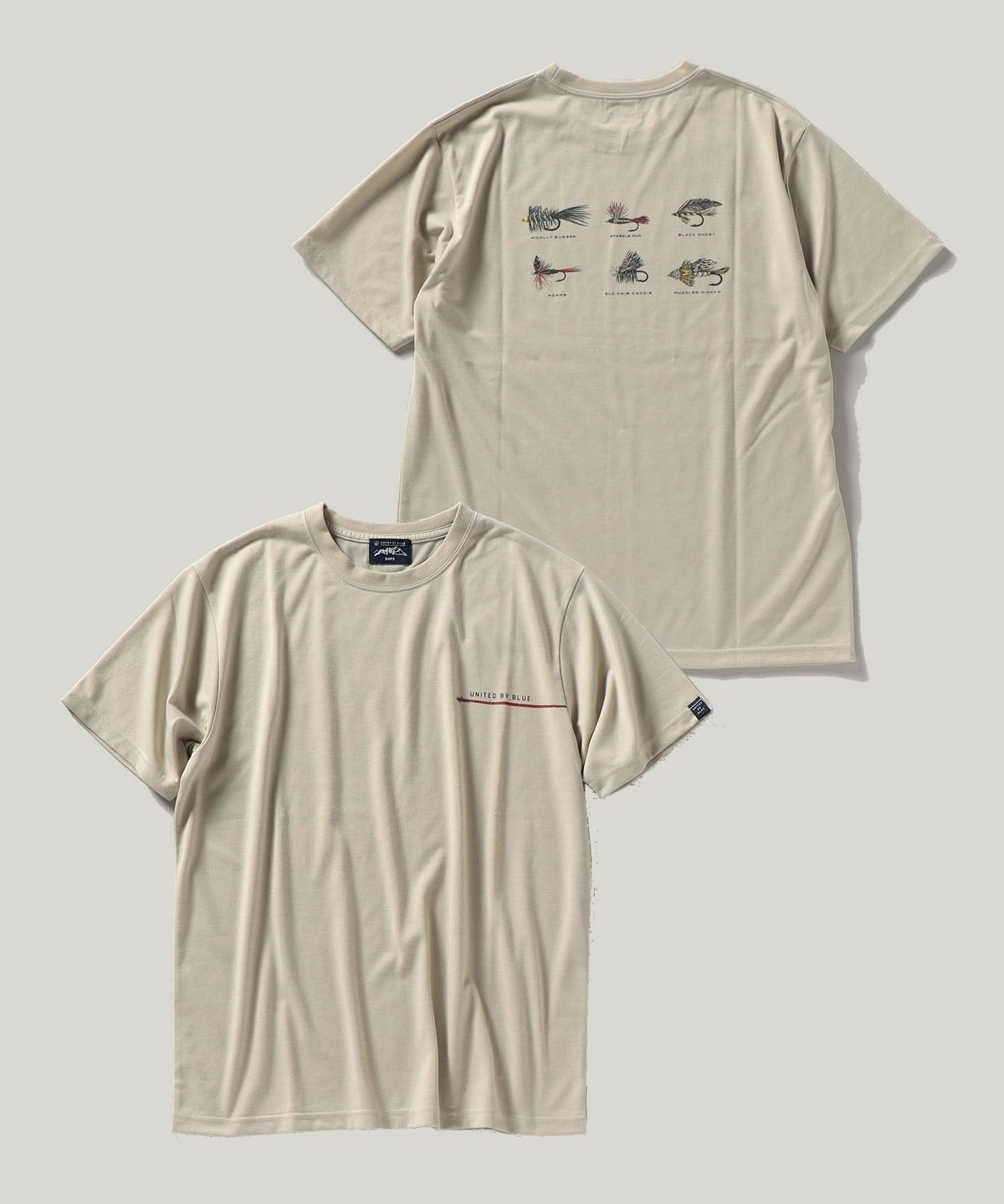 【SHIPS別注】UNITED BY BLUE: FISHING LURE プリント Tシャツ ライトグレー