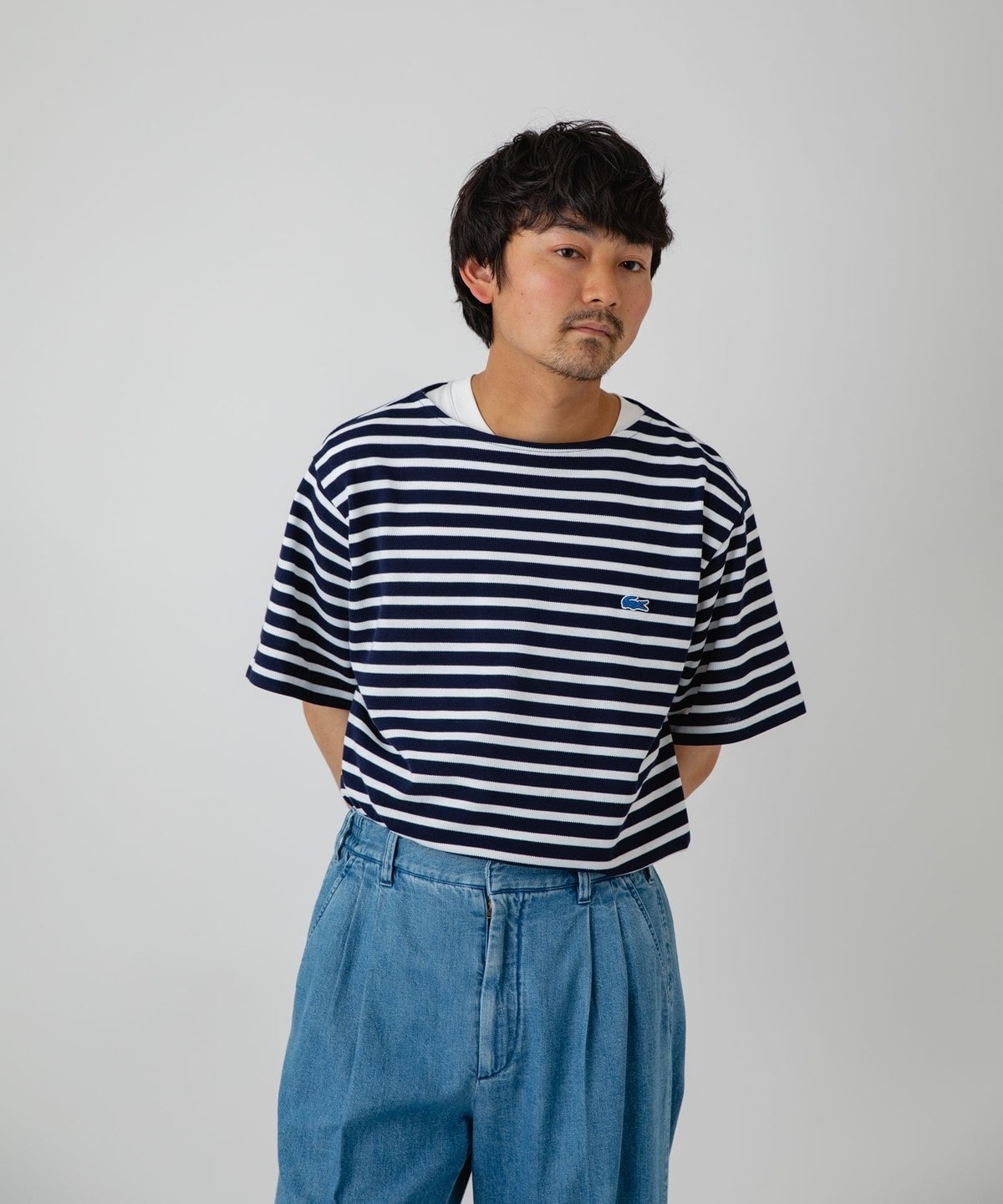 【SHIPS別注】LACOSTE: カノコ バスク ボーダー Tシャツ ネイビー