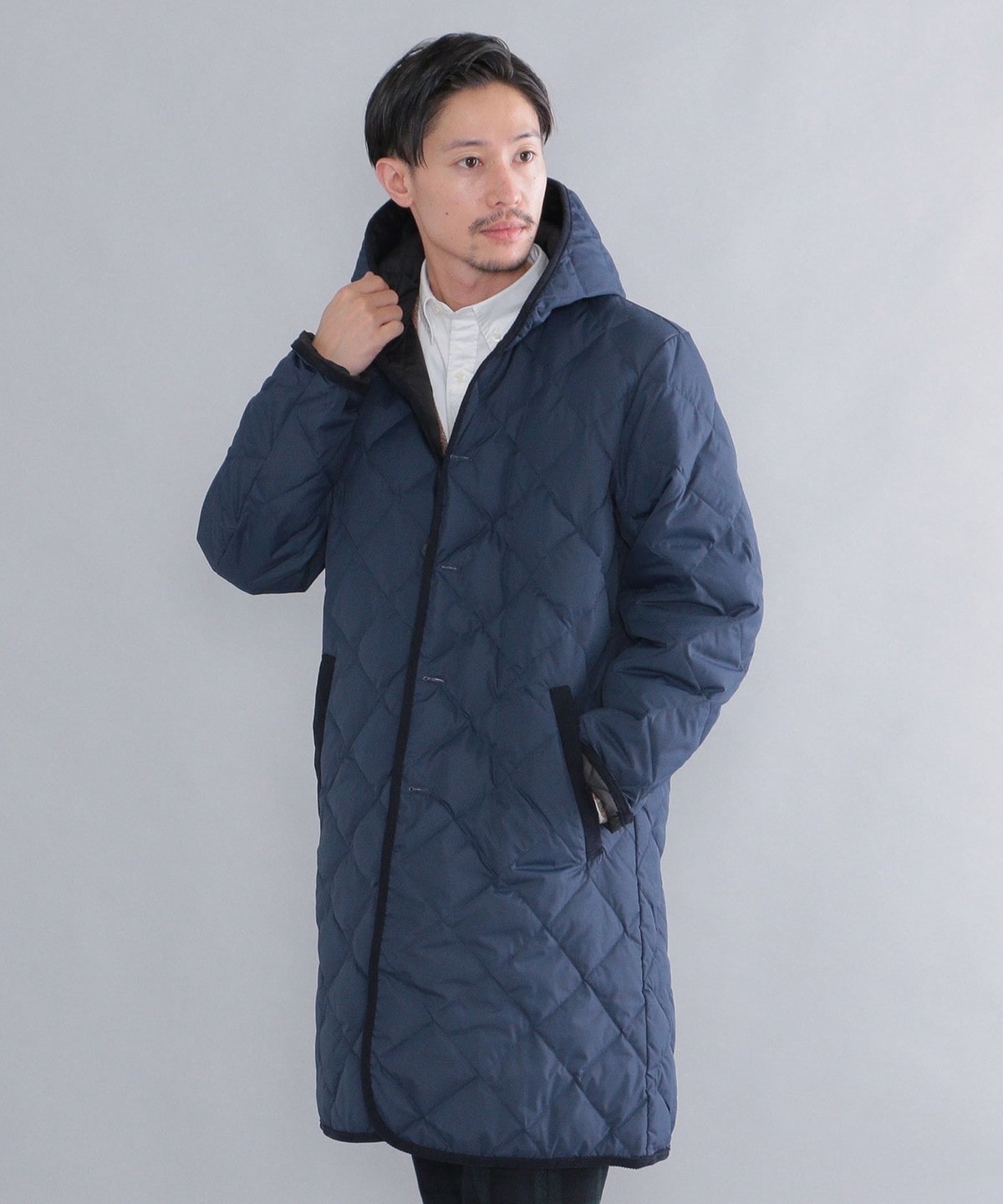 着用2回 overcoat ダウン puffer jacket ネイビー 2-