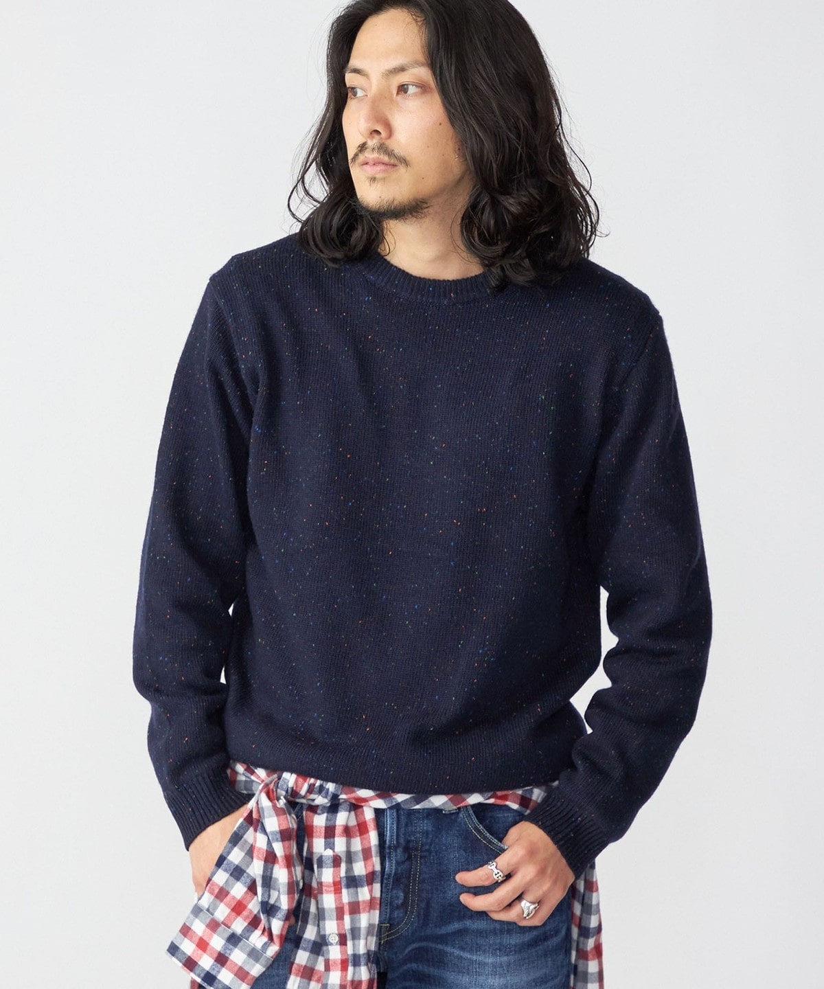 【90s】 クルーネック　ニット セーター　ネイビー　Mサイズ