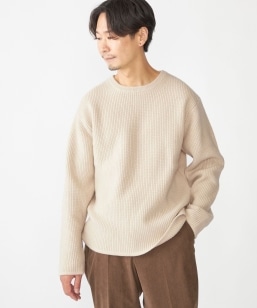 SHIPS: 14ゲージ 畦編み サンフェード コットン クルーネック ニット