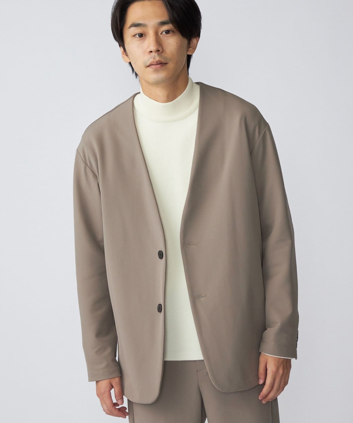 SHIPS: 〈手洗い可能〉 ストレッチ ナイロン セットアップ (ノーカラー 