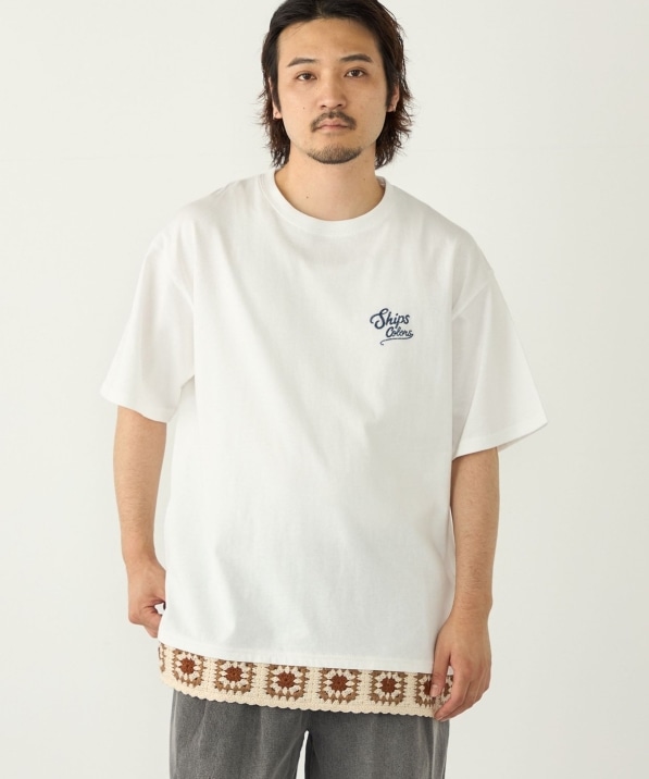 予約》【WEB限定】SHIPS Colors:クロシェニット ロゴ刺繍 Tシャツ