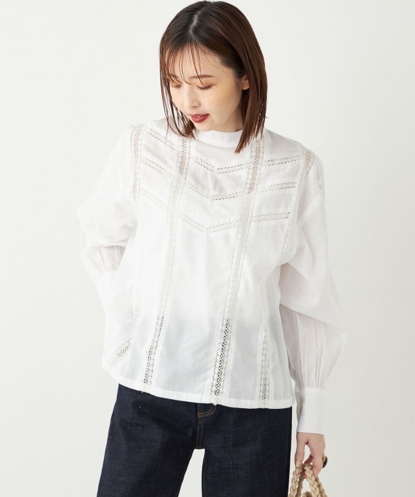 SHIPS Colors:〈手洗い可能〉コットン レース ジョイント ブラウス  