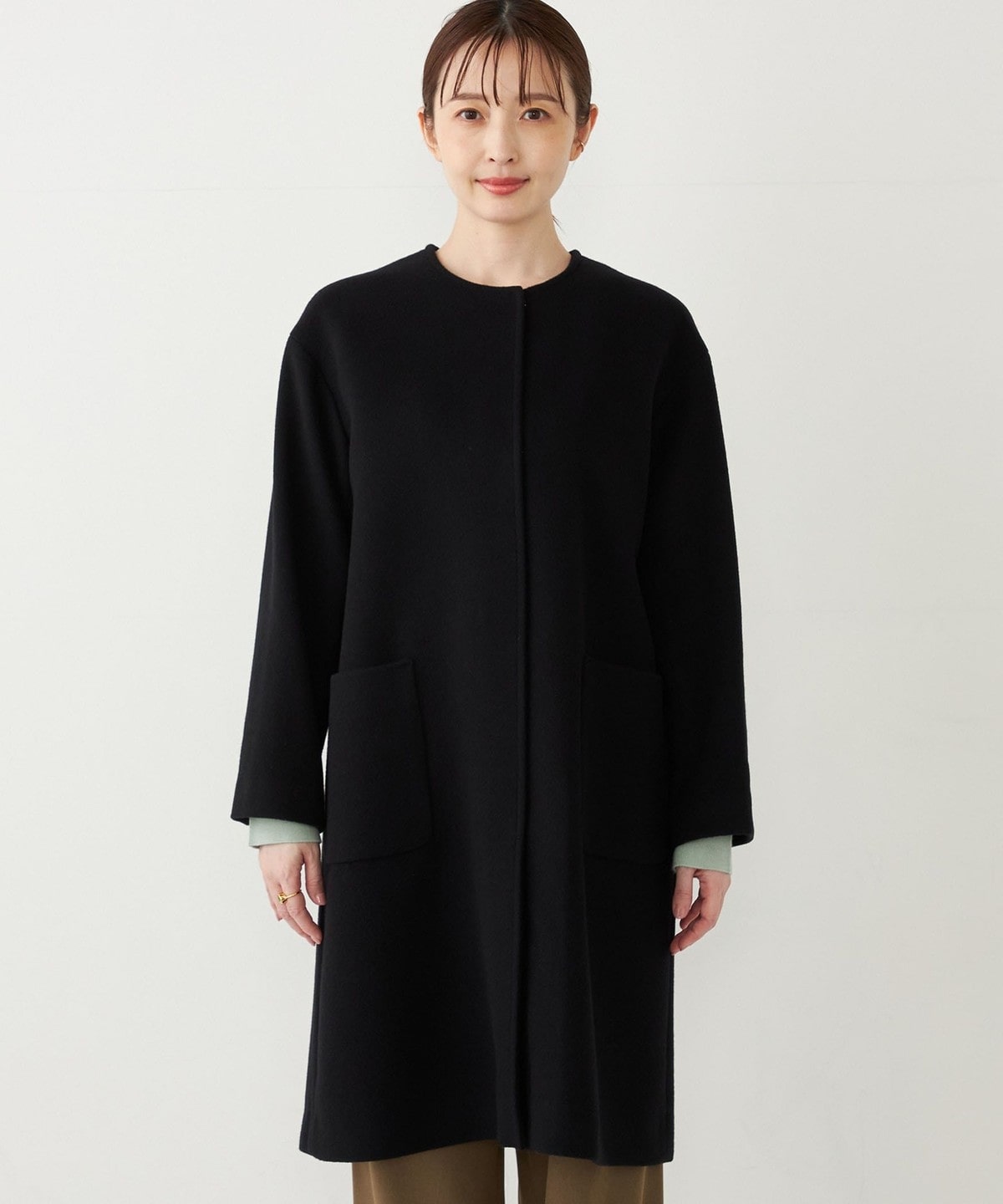 SHIPS Colors: ウール バックプリーツ ノーカラーコート: アウター  