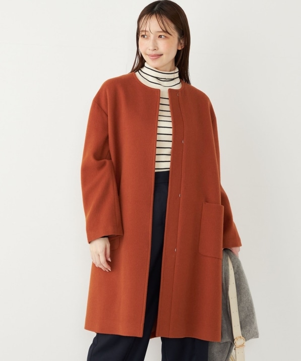 予約》SHIPS Colors:SUPER100 ウール ノーカラー コート