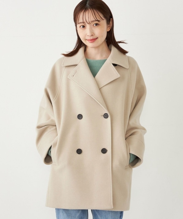ベージュ ピーコート Super120's ウールメルトンピーコート/ベージュ | Factelier