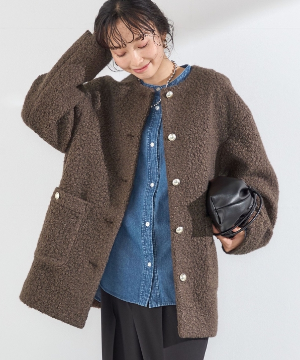 予約》〈手洗い可能〉ループジャジー ボタン ノーカラーコート