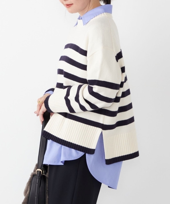 SHIPS Colors:�q��􂢉\�r�t���b�t�B�[ �N���[�l�b�N �j�b�g��