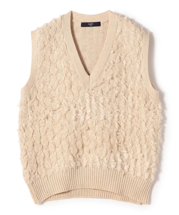 SHIPS ベージュ ノースリーブベスト SHIPS any ベスト ジレ any:「手洗い可能」メッシュ シアー