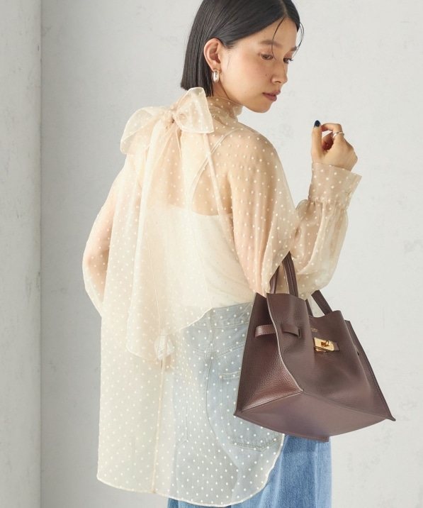 ◯美品　新品　Tabrik タブリク　オーガンジー　ボレロ　ブラウス 手洗い可能〉オーガンジー フロッキー ドット リボン ブラウス｜ SHIPS