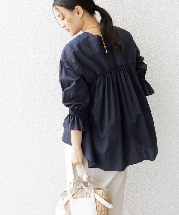 手洗い可能〉ジルワンダー バック ギャザー ブラウス: シャツ/ブラウス