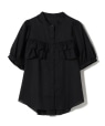 〈手洗い可能〉綿 ローンフリル デザイン 半袖 ブラウス ブラック