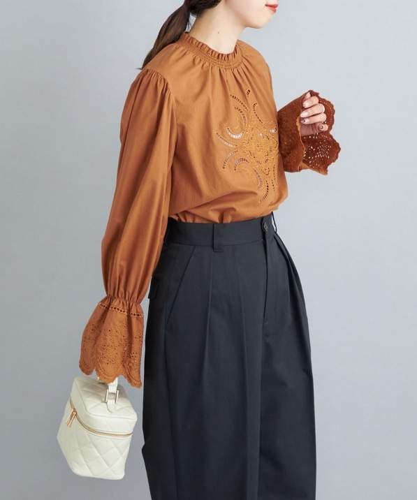 手洗い可能〉コットン刺繍キャンディースリーブブラウス◇: シャツ