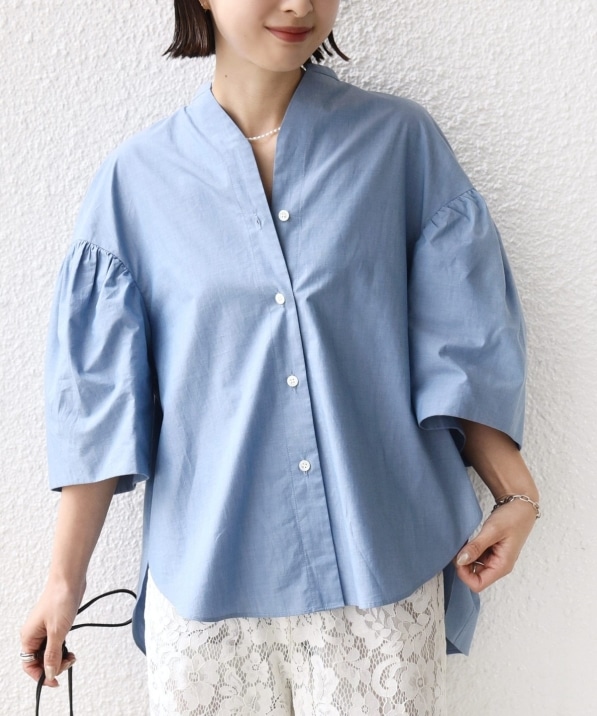 新品 SHIPS ギャザースキッパーブラウス 手洗い可能〉バック フレア 袖 ギャザー スキッパー ブラウス｜ SHIPS