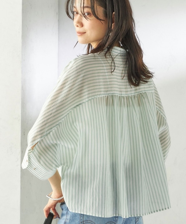 一部追加予約》〈手洗い可能〉シルク混 シアー 羽織 シャツ｜ SHIPS