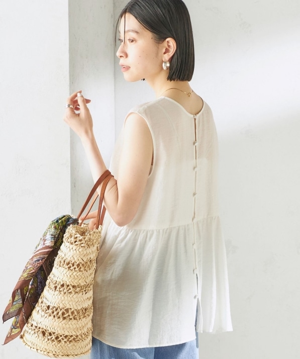 mal.セレクト　プライオリティ　ブラウスノースリーブ ミラクルウェーブギャザーノースリーブブラウス: M-premierBLACK公式
