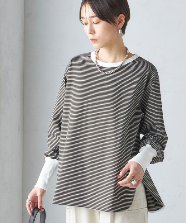ロング リブ スリーブ カットソー ボーダー / ソリッド: Tシャツ 