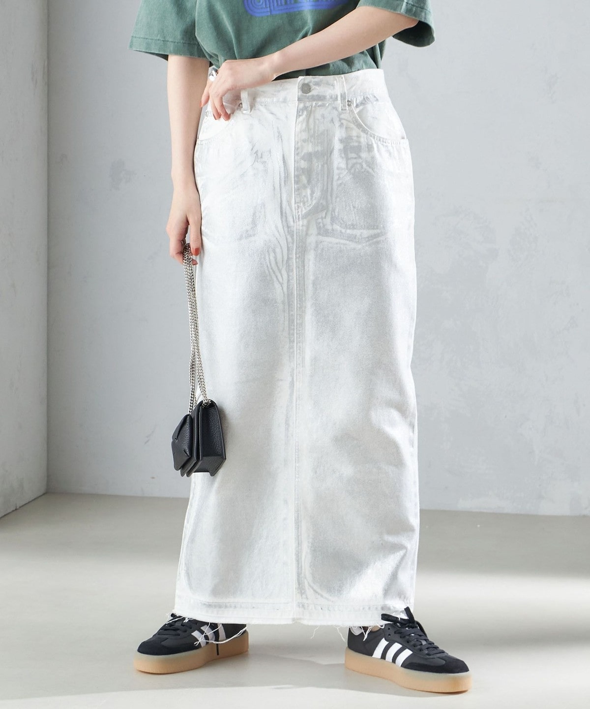 洗濯機可能〉箔プリント Iライン デニム スカート 24SS ◇: スカート 