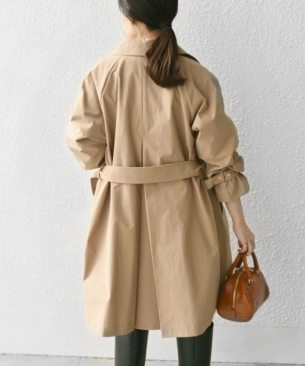 UVカット〉スリーブ ギャザー デザイン ステンカラー コート