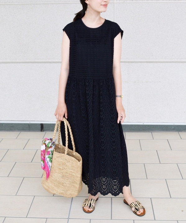 Primary Navy Label:コンビレースノースリーブワンピース: ワンピース