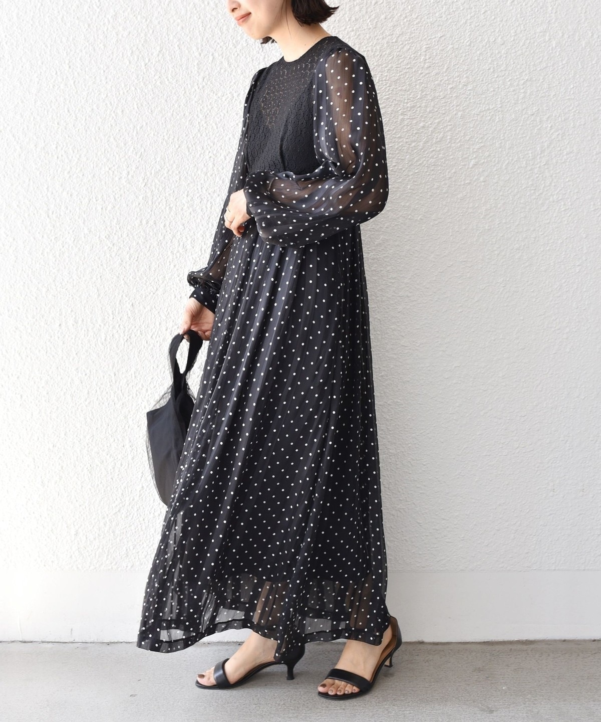 【SHIPS little black】シップス　レース　ロングワンピース