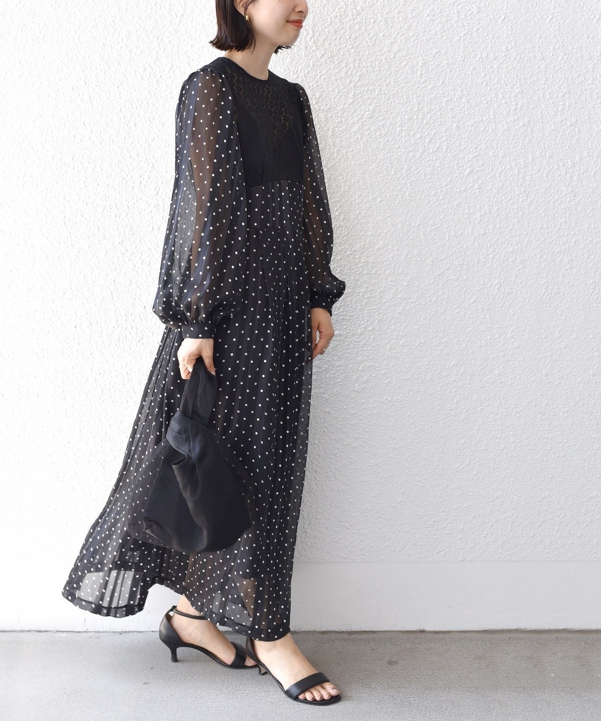 【SHIPS little black】シップス　レース　ロングワンピース