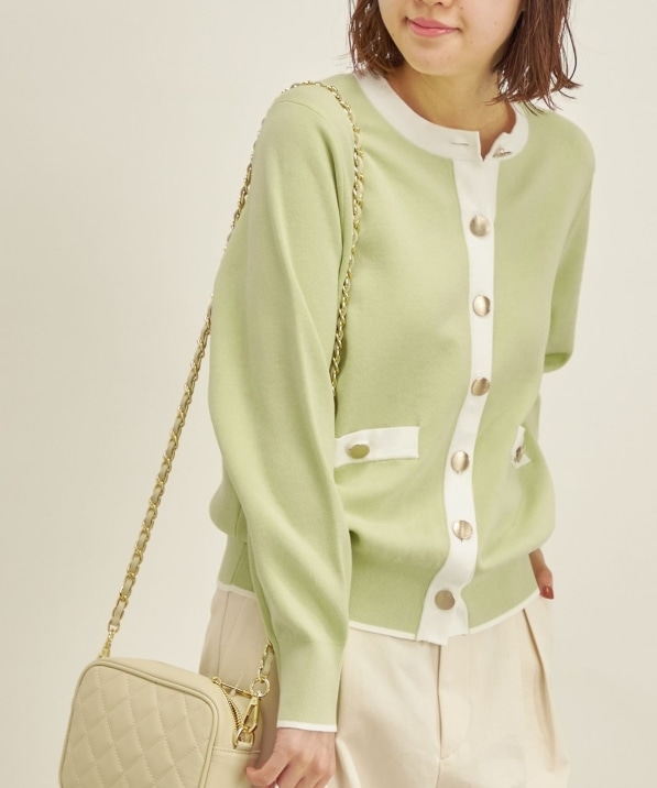 手洗い可能〉コットン 配色 メタルボタン カーディガン◇: トップス 