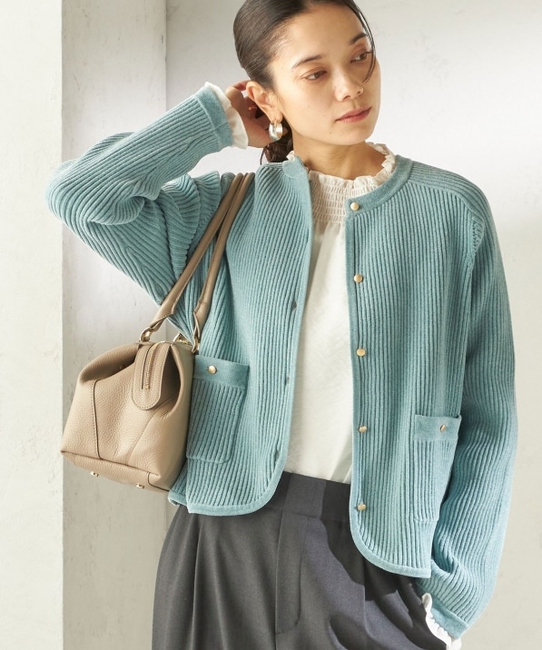 一部追加予約》〈手洗い可能〉モール リブ クルーネック カーディガン