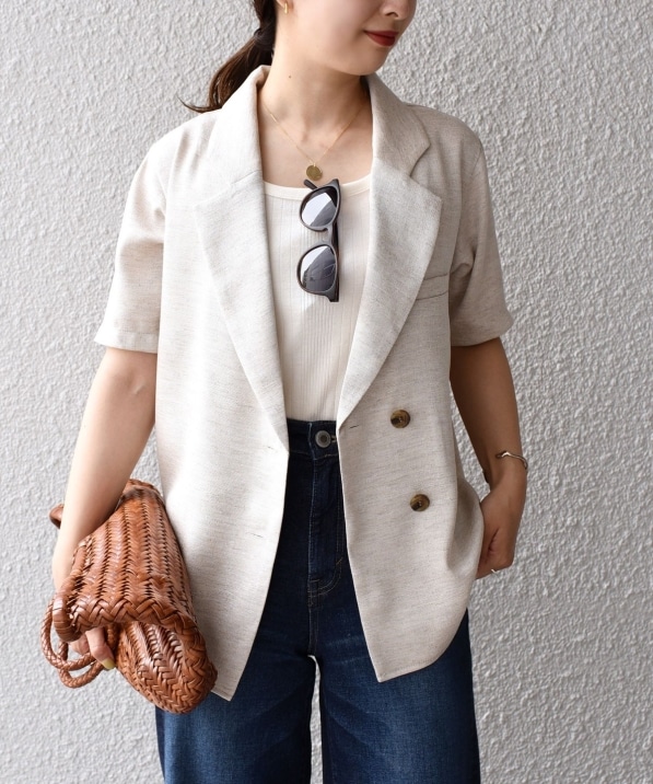 手洗い可能〉リネンライクシャツジャケット◇: アウター/ジャケット