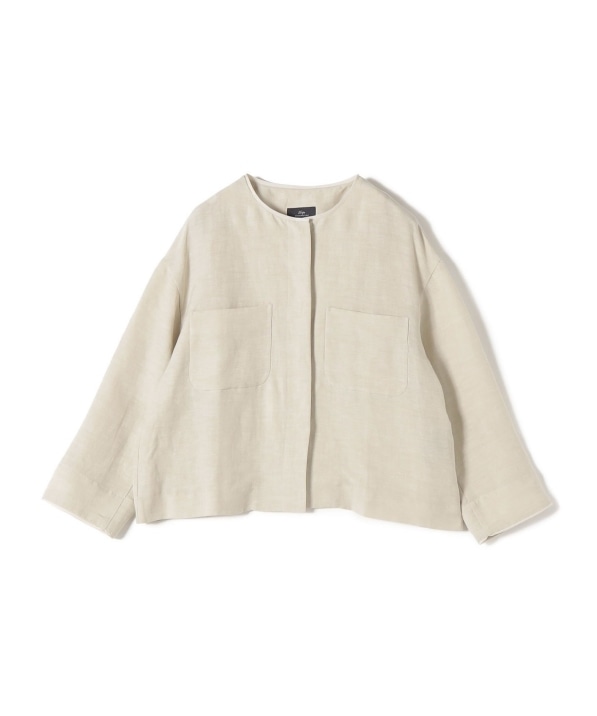 SHIPS Primary Navy Label:麻混 ノーカラー ジャケット（セットアップ