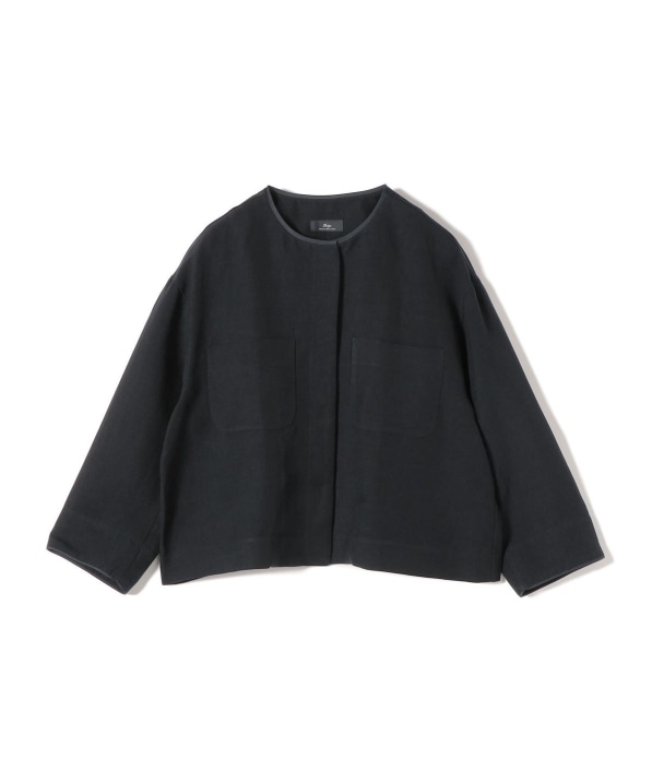 SHIPS Primary Navy Label:麻混 ノーカラー ジャケット（セットアップ